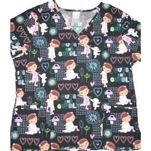 Disney DOC MCSTUFFINS LAMBIE Cute And Cuddly Scrubs Top Size Lamb Hearts